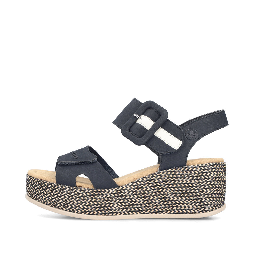 Rieker 69450-14 Navy F 1/2 Fit Wedge Slingback Sandals