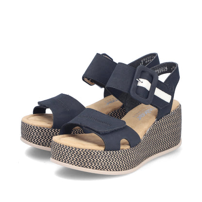 Rieker 69450-14 Navy F 1/2 Fit Wedge Slingback Sandals