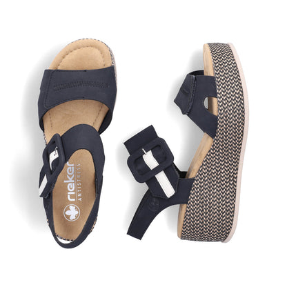 Rieker 69450-14 Navy F 1/2 Fit Wedge Slingback Sandals