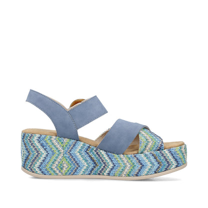 Rieker 69469-14 Indigo Blue Multi F 1/2 Fit Wedge Slingback Sandals