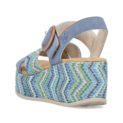 Rieker 69469-14 Indigo Blue Multi F 1/2 Fit Wedge Slingback Sandals