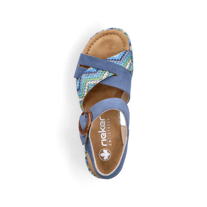 Rieker 69469-14 Indigo Blue Multi F 1/2 Fit Wedge Slingback Sandals