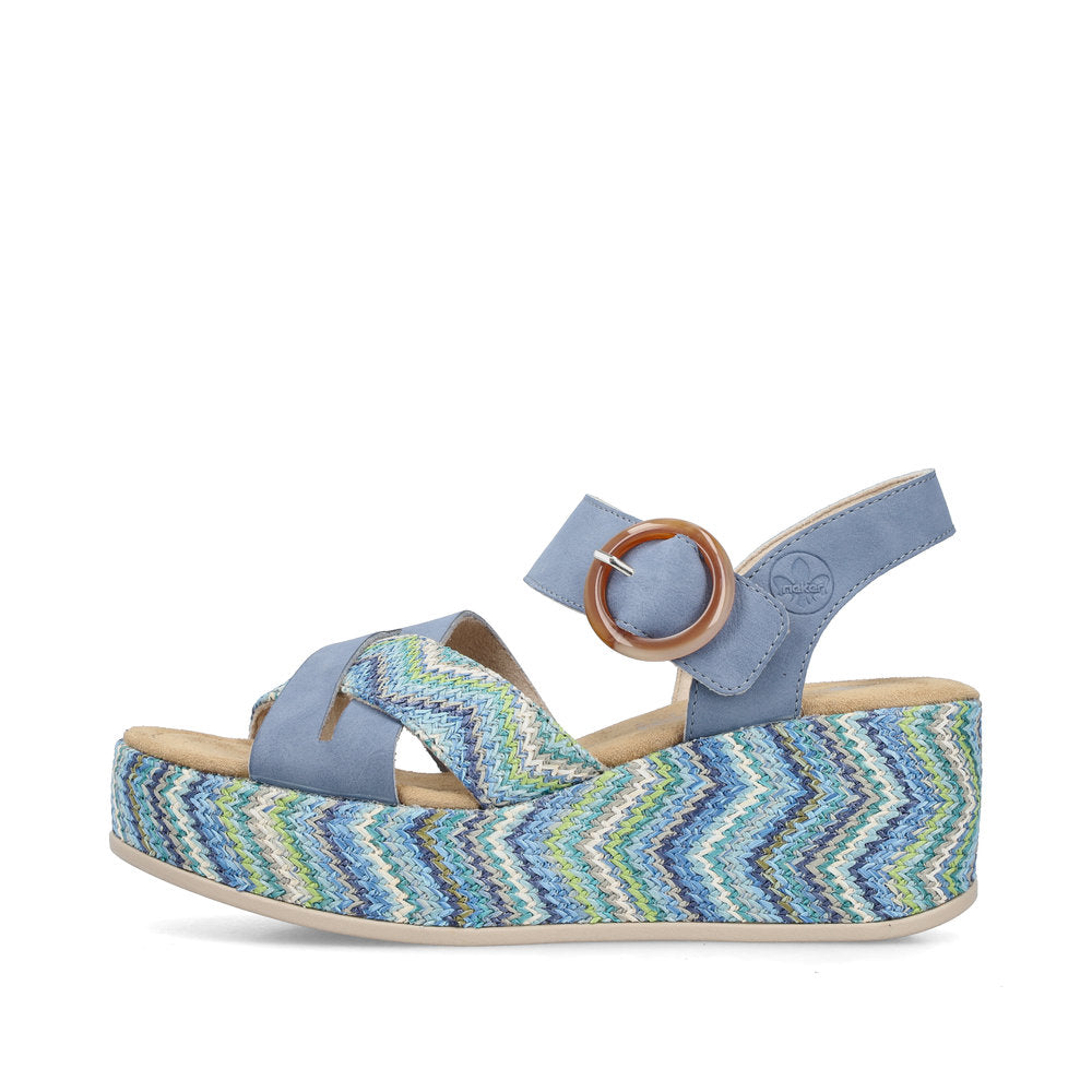 Rieker 69469-14 Indigo Blue Multi F 1/2 Fit Wedge Slingback Sandals