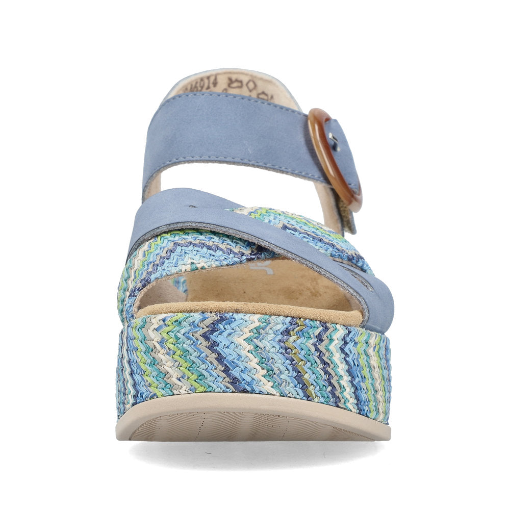 Rieker 69469-14 Indigo Blue Multi F 1/2 Fit Wedge Slingback Sandals