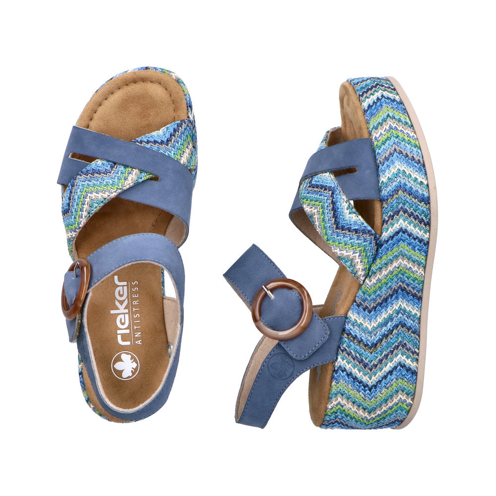 Rieker 69469-14 Indigo Blue Multi F 1/2 Fit Wedge Slingback Sandals