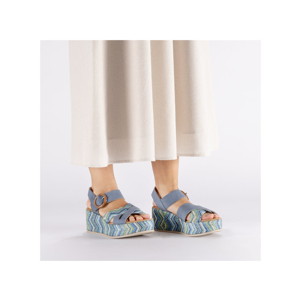 Rieker 69469-14 Indigo Blue Multi F 1/2 Fit Wedge Slingback Sandals