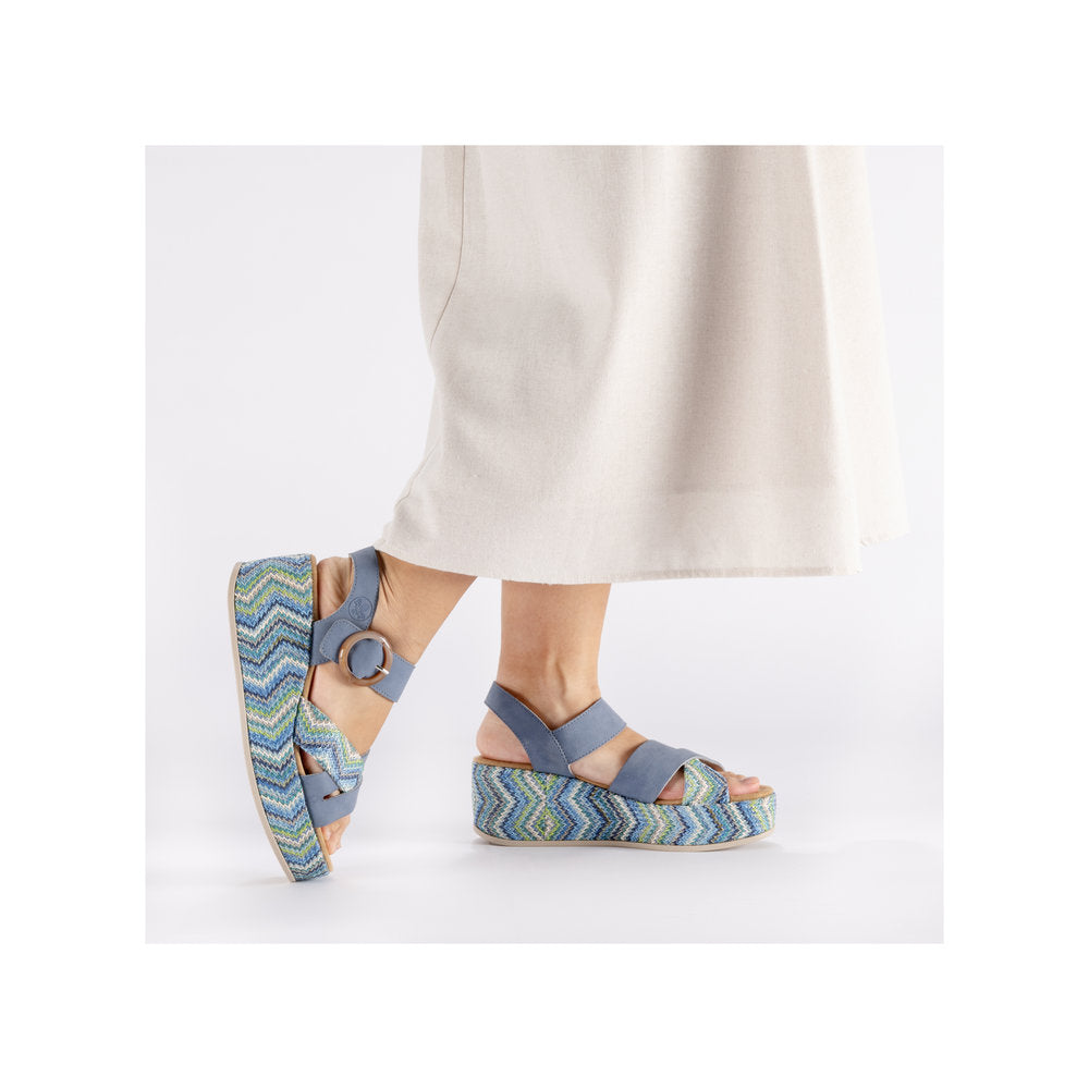 Rieker 69469-14 Indigo Blue Multi F 1/2 Fit Wedge Slingback Sandals