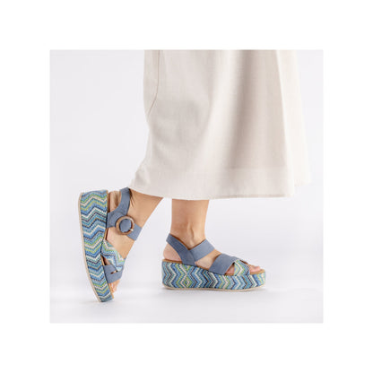 Rieker 69469-14 Indigo Blue Multi F 1/2 Fit Wedge Slingback Sandals