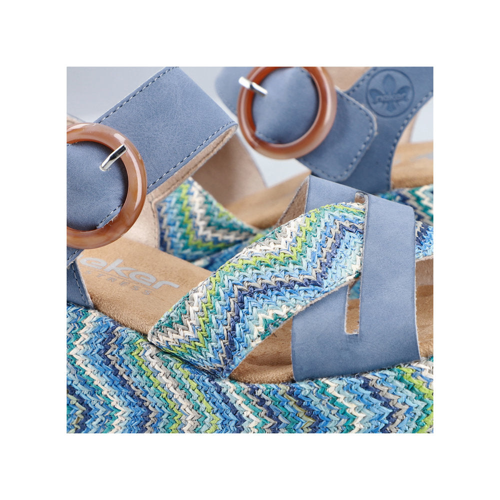 Rieker 69469-14 Indigo Blue Multi F 1/2 Fit Wedge Slingback Sandals