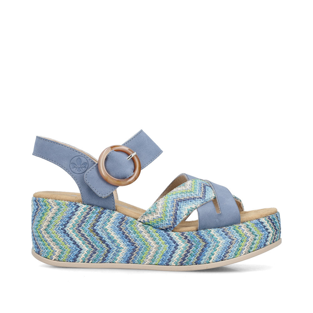 Rieker 69469-14 Indigo Blue Multi F 1/2 Fit Wedge Slingback Sandals