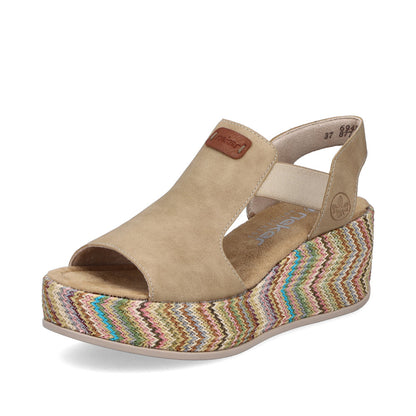 Rieker 69472-60 Marble Beige Multi F 1/2 Fit Wedge Slingback Sandals