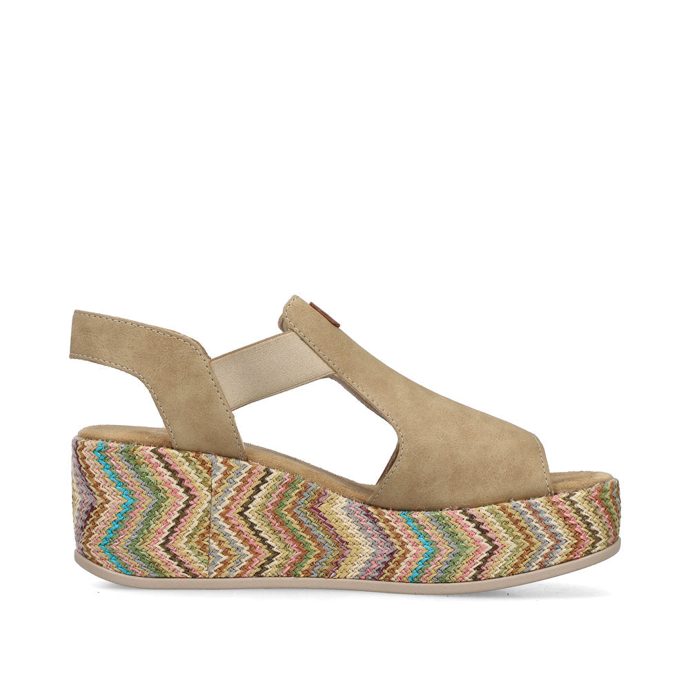 Rieker 69472-60 Marble Beige Multi F 1/2 Fit Wedge Slingback Sandals
