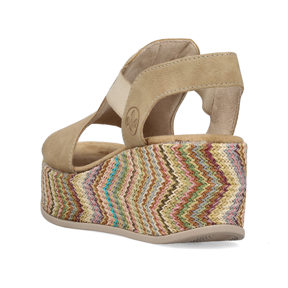 Rieker 69472-60 Marble Beige Multi F 1/2 Fit Wedge Slingback Sandals