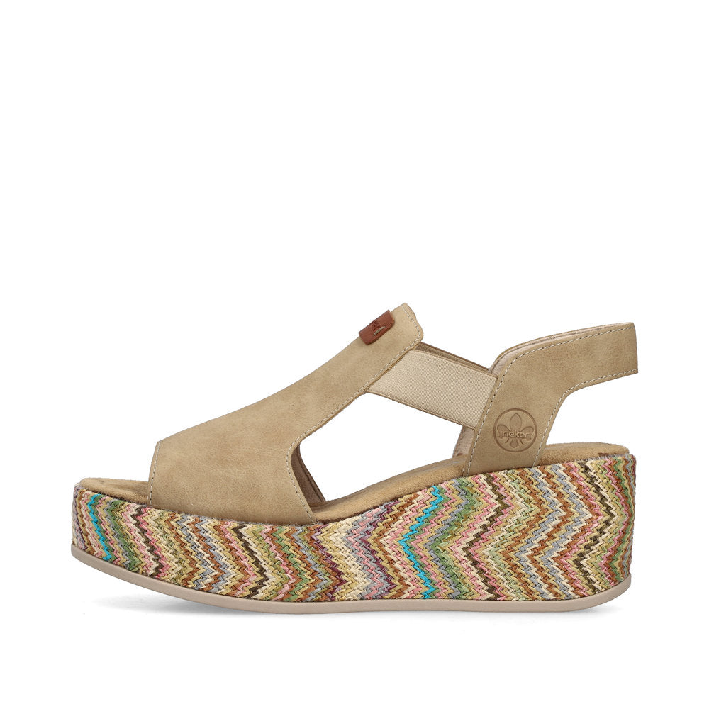 Rieker 69472-60 Marble Beige Multi F 1/2 Fit Wedge Slingback Sandals