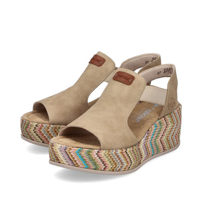 Rieker 69472-60 Marble Beige Multi F 1/2 Fit Wedge Slingback Sandals