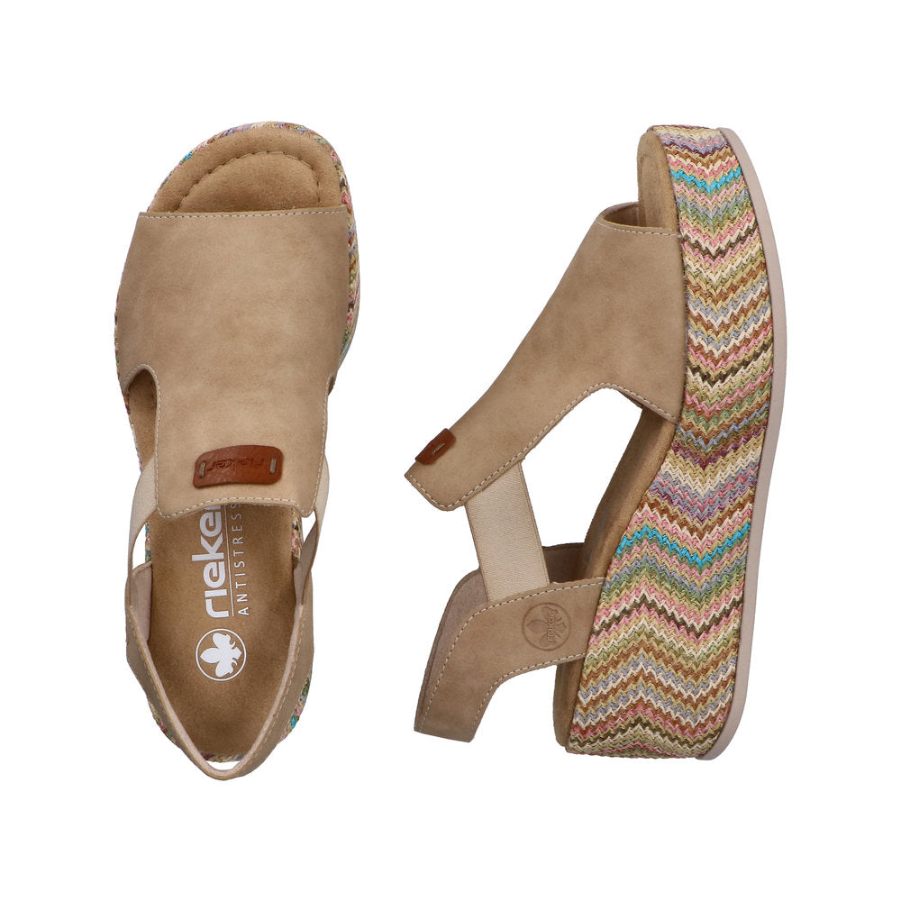 Rieker 69472-60 Marble Beige Multi F 1/2 Fit Wedge Slingback Sandals