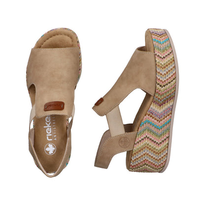 Rieker 69472-60 Marble Beige Multi F 1/2 Fit Wedge Slingback Sandals