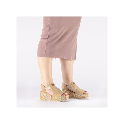 Rieker 69472-60 Marble Beige Multi F 1/2 Fit Wedge Slingback Sandals