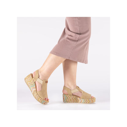 Rieker 69472-60 Marble Beige Multi F 1/2 Fit Wedge Slingback Sandals