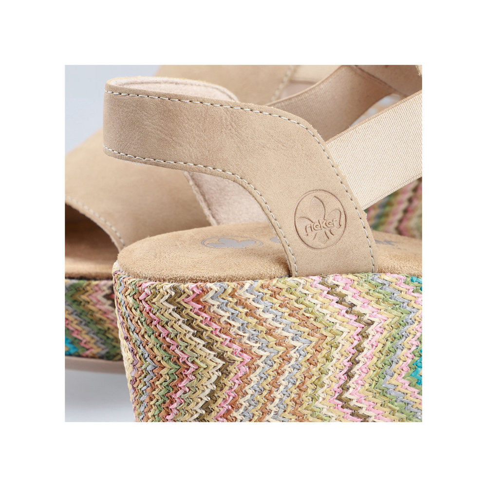 Rieker 69472-60 Marble Beige Multi F 1/2 Fit Wedge Slingback Sandals