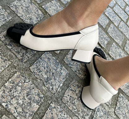 Loretta Vitale W5341 Off White & Black Slip On Heels
