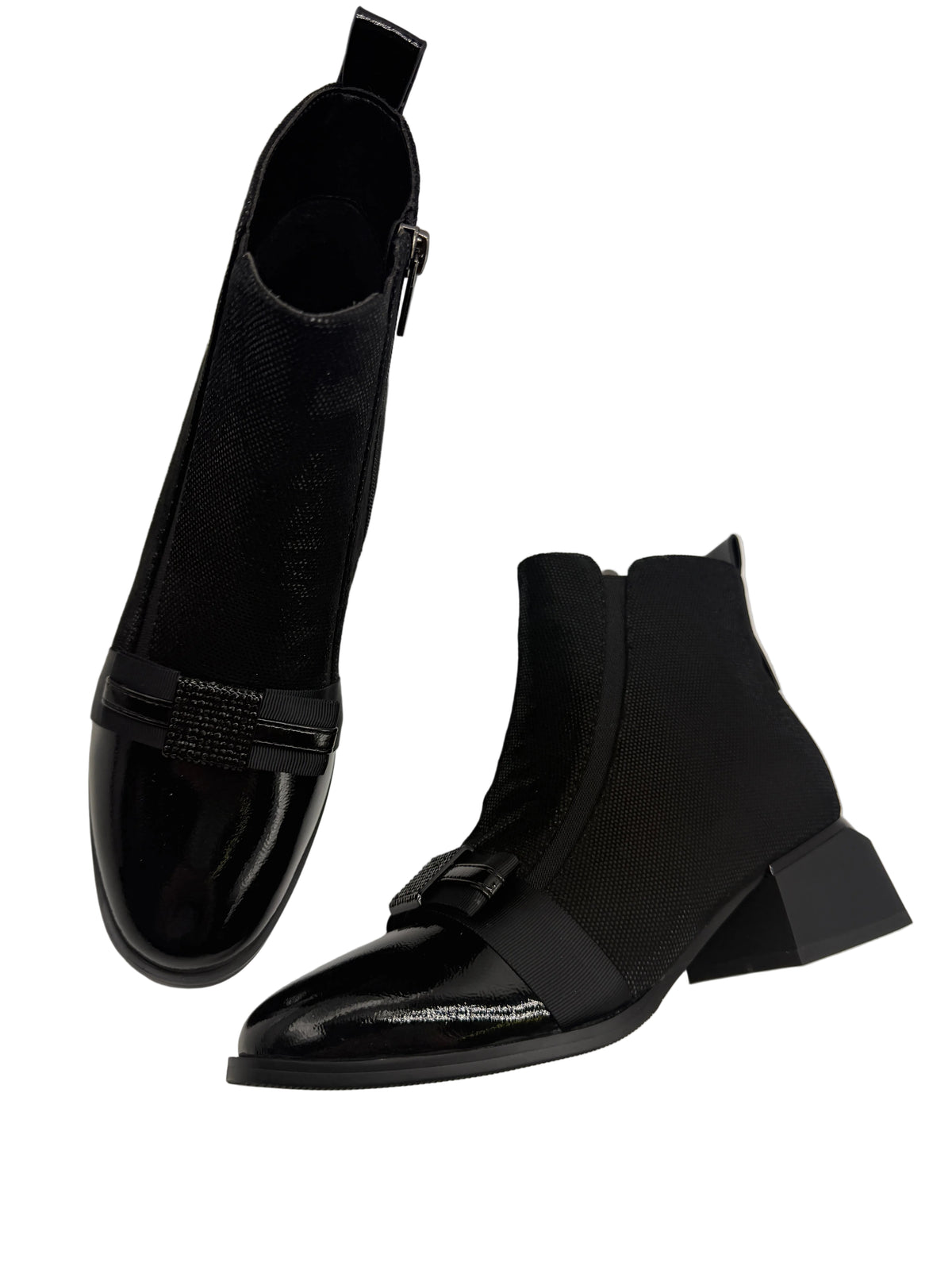 Loretta Vitale C96103 Black Shimmer Ankle Boots with Bow Front