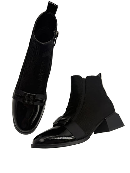 Loretta Vitale C96103 Black Shimmer Ankle Boots with Bow Front