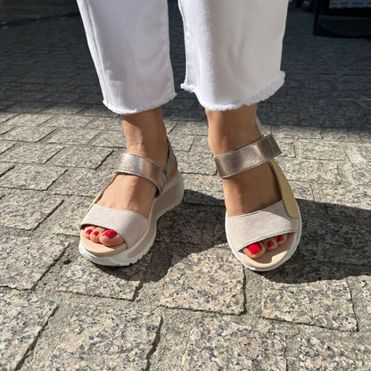 Callaghan 35200 Cream & Green Mint & Gold Combi Velcro Sandals with Slingback Strap