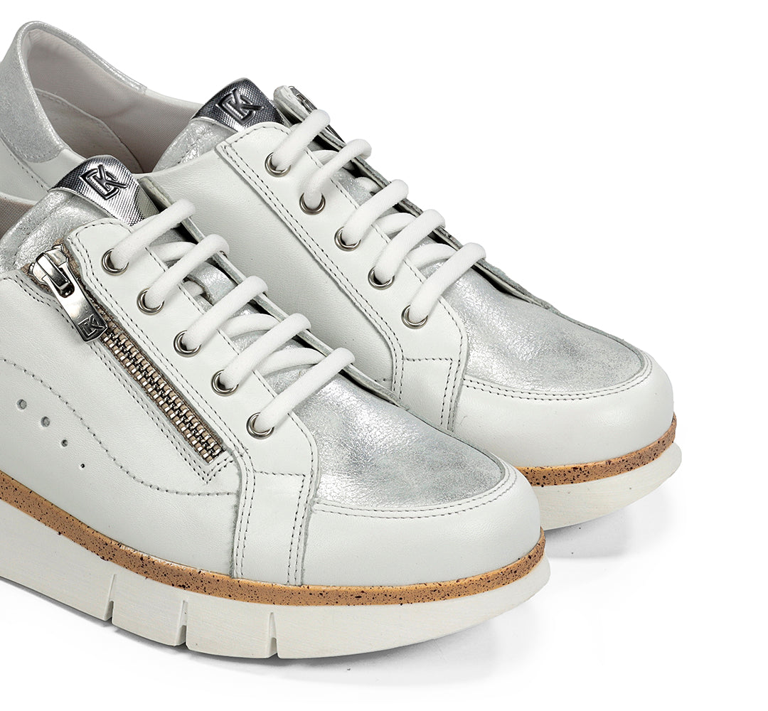 Dorking by Fluchos D9301-SULG White & Silver Lace Shoes with Side Zip