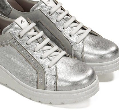 Fluchos F1997 Alumin Plata Silver Lace Shoes with White Sole & Side Studs