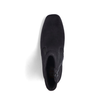 Rieker 70971-00 Black Soft Suede Block Heel Ankle Boots