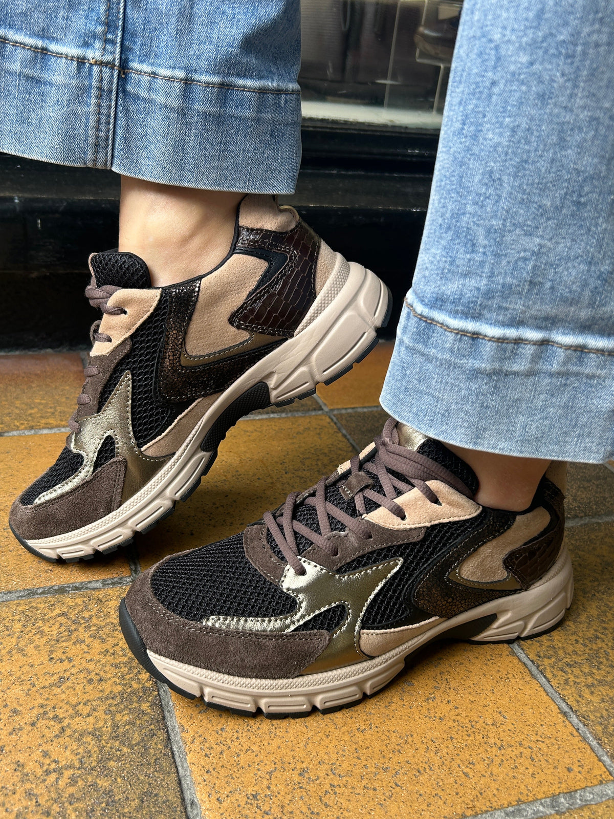 Gabor Comfort 6005.01.007 Black, Brown & Sand Mix G Fit Sneakers