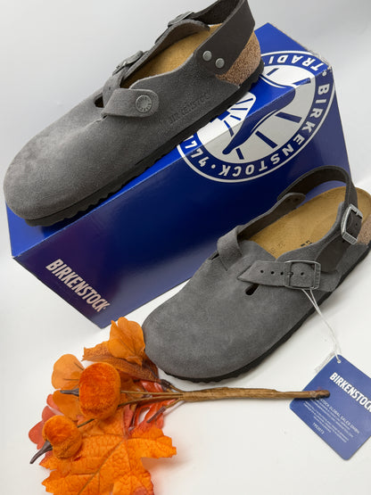 Birkenstock 1032421 Tokio Charcoal Leather Suede Clogs with Strap