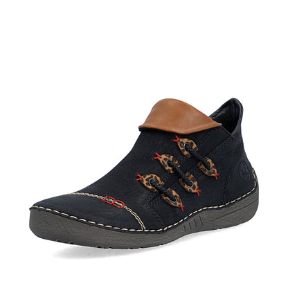 Rieker 72581-00 Black & Leopard Print Boots