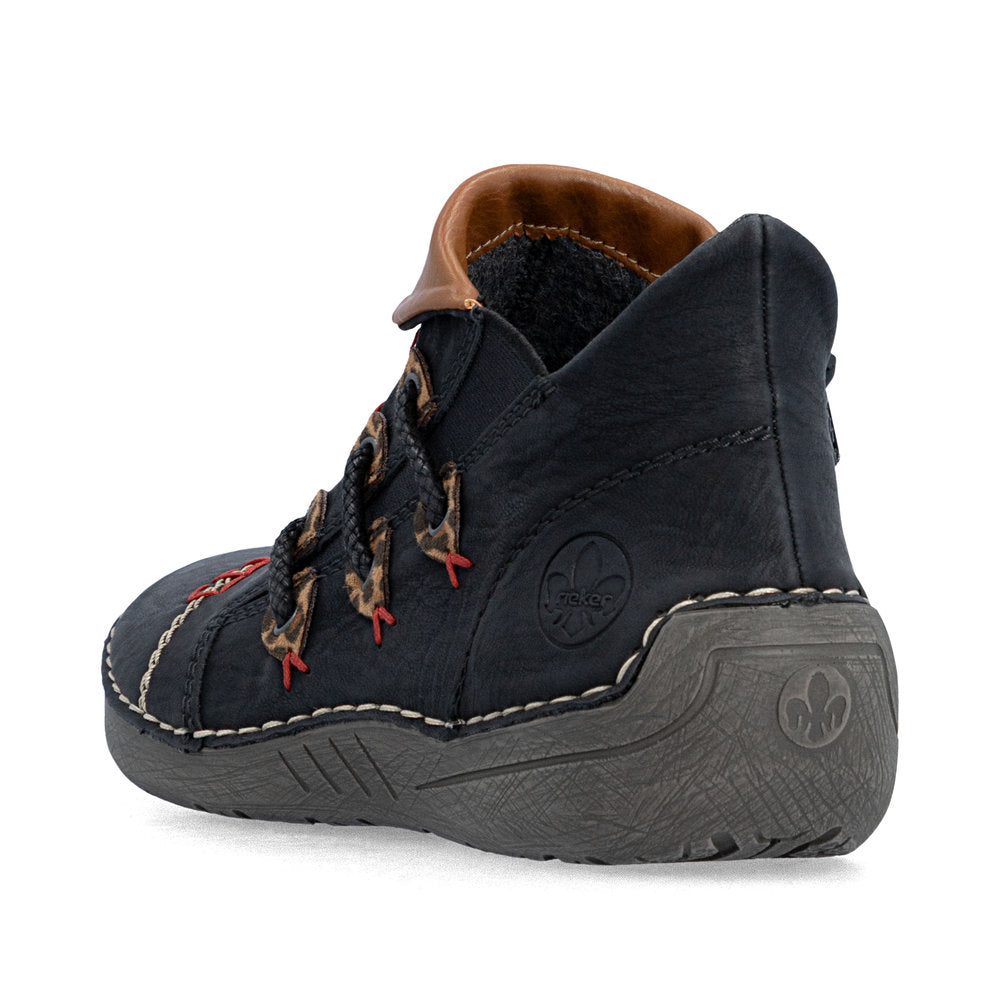 Rieker 72581-00 Black & Leopard Print Boots
