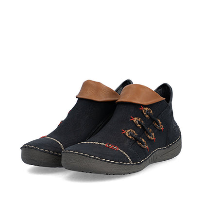 Rieker 72581-00 Black & Leopard Print Boots