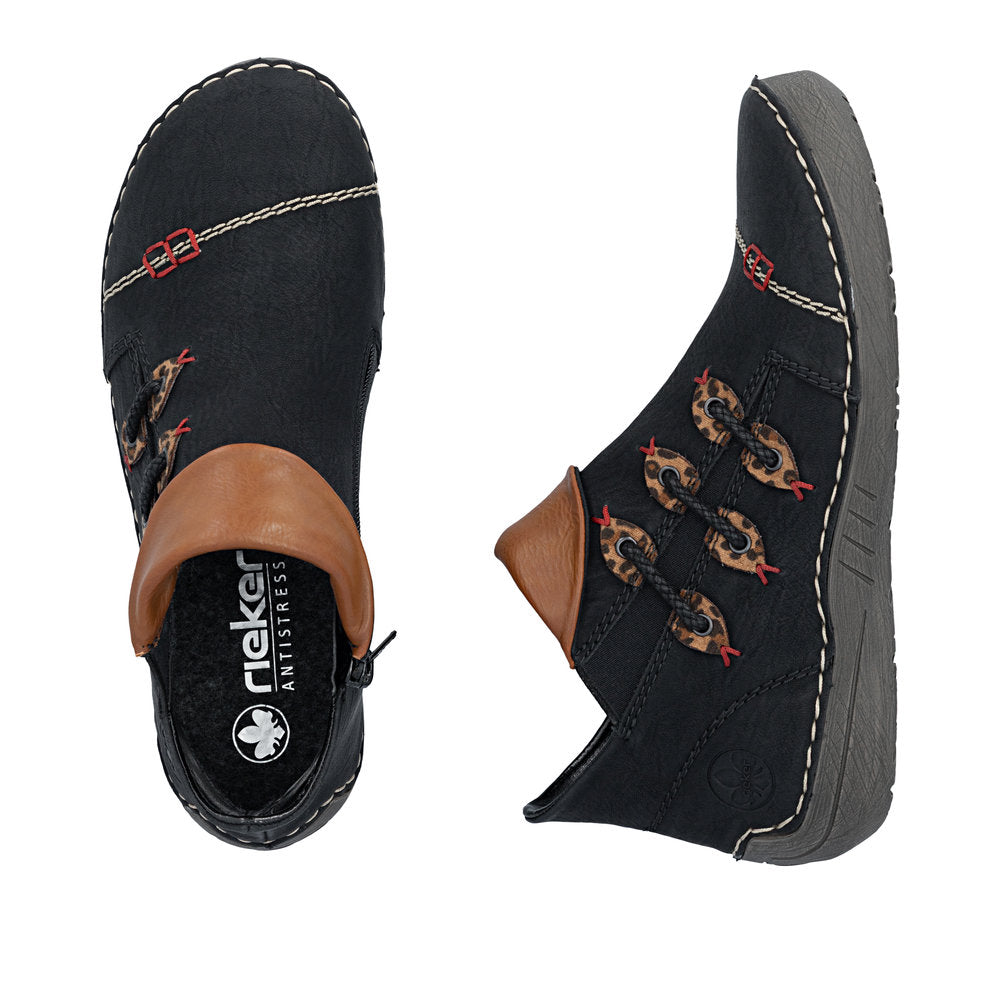 Rieker 72581-00 Black & Leopard Print Boots
