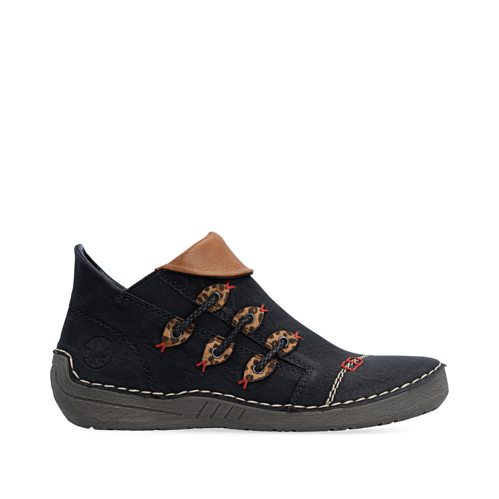 Rieker 72581-00 Black & Leopard Print Boots