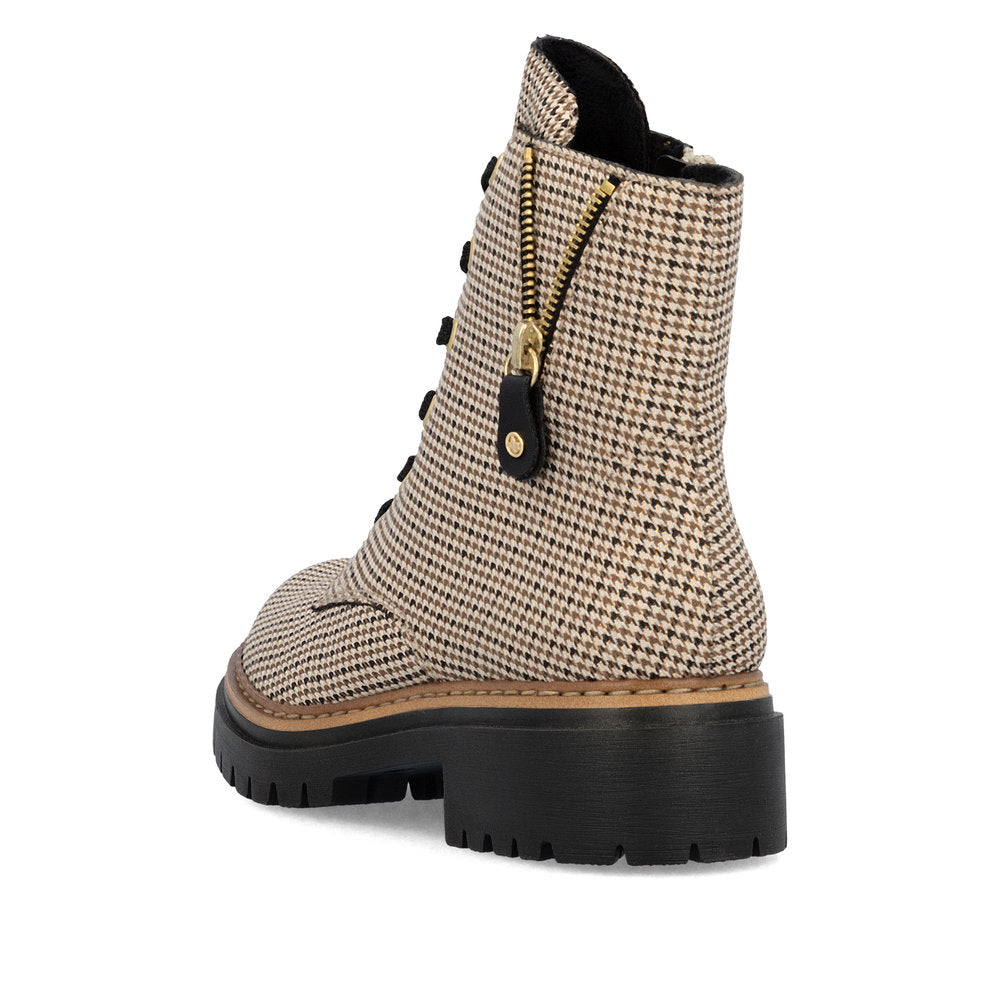 Rieker 72617-60 Houndstooth Beige & Black Combi Lace Ankle Boots