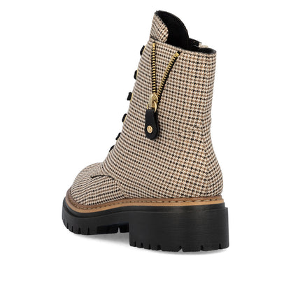 Rieker 72617-60 Houndstooth Beige & Black Combi Lace Ankle Boots