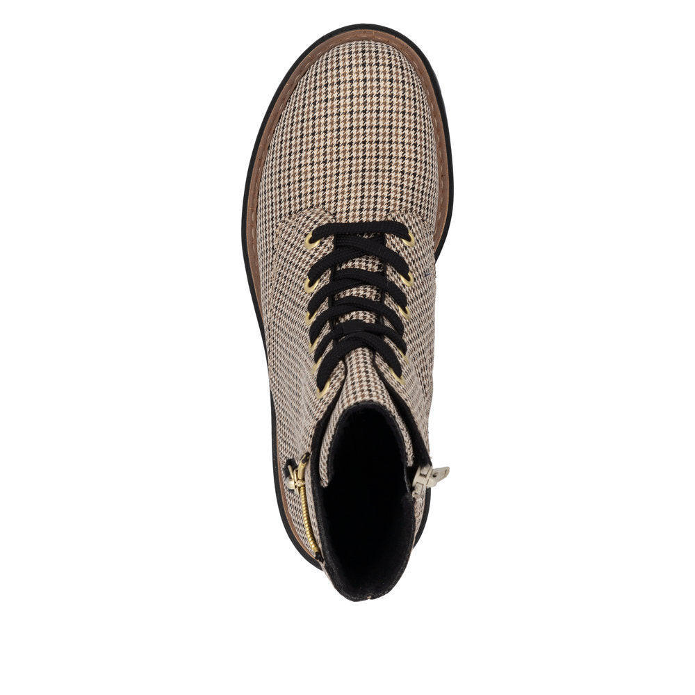 Rieker 72617-60 Houndstooth Beige & Black Combi Lace Ankle Boots
