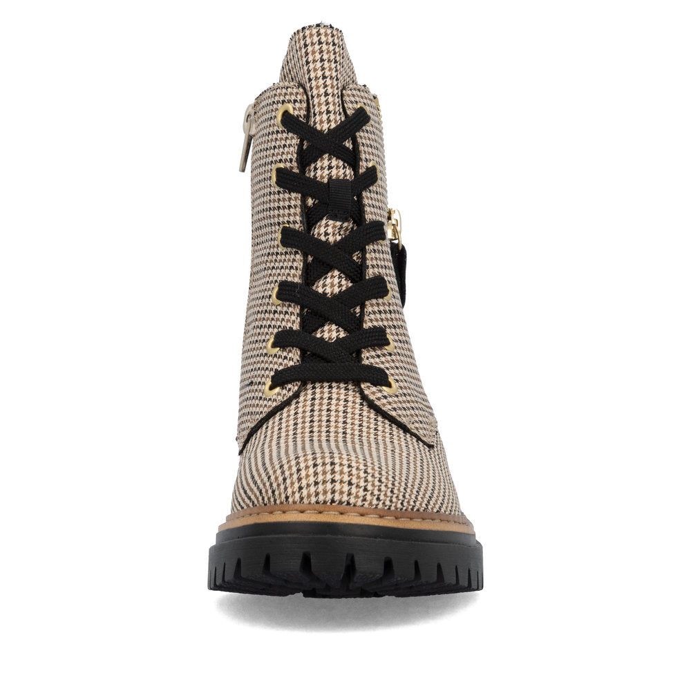 Rieker 72617-60 Houndstooth Beige & Black Combi Lace Ankle Boots