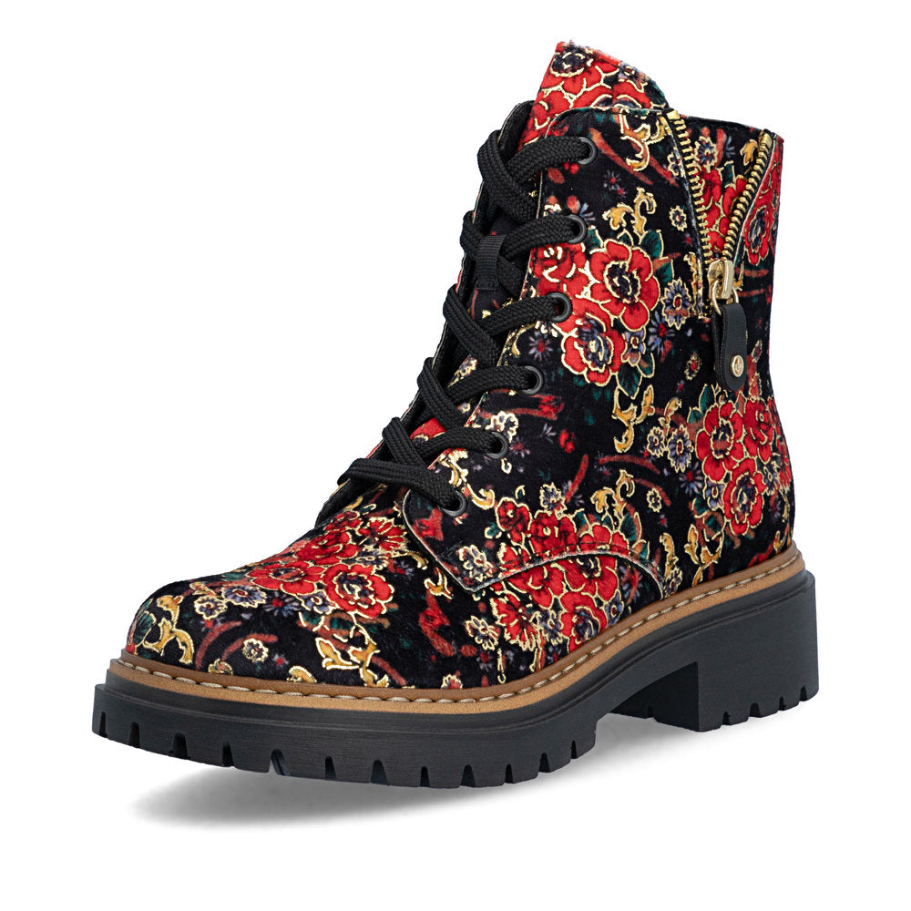 Rieker 72617-90 Black Flower Multi Red Boots