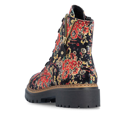 Rieker 72617-90 Black Flower Multi Red Boots
