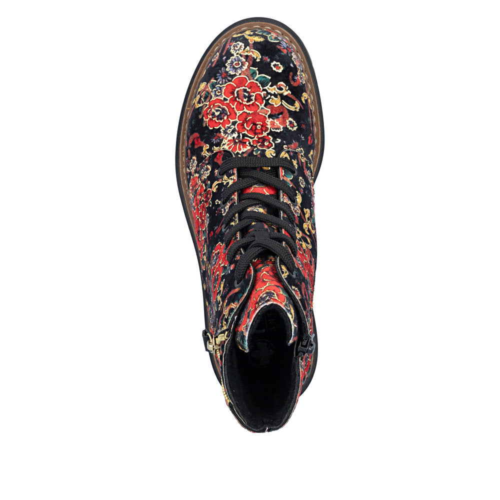 Rieker 72617-90 Black Flower Multi Red Boots