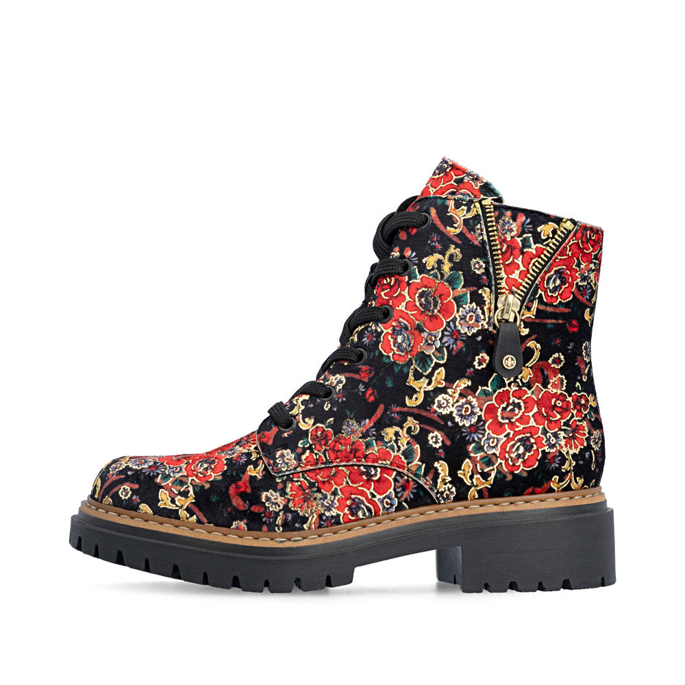 Rieker 72617-90 Black Flower Multi Red Boots