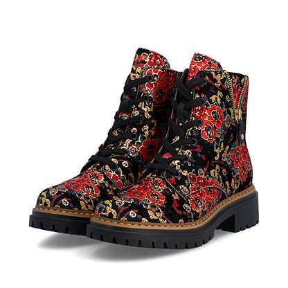 Rieker 72617-90 Black Flower Multi Red Boots