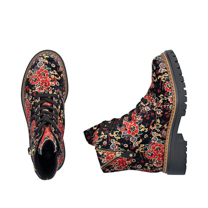Rieker 72617-90 Black Flower Multi Red Boots