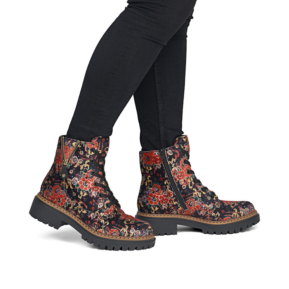 Rieker 72617-90 Black Flower Multi Red Boots