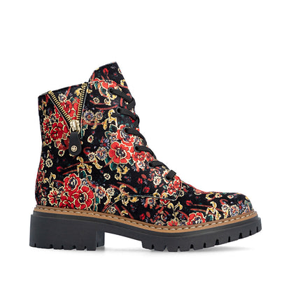 Rieker 72617-90 Black Flower Multi Red Boots